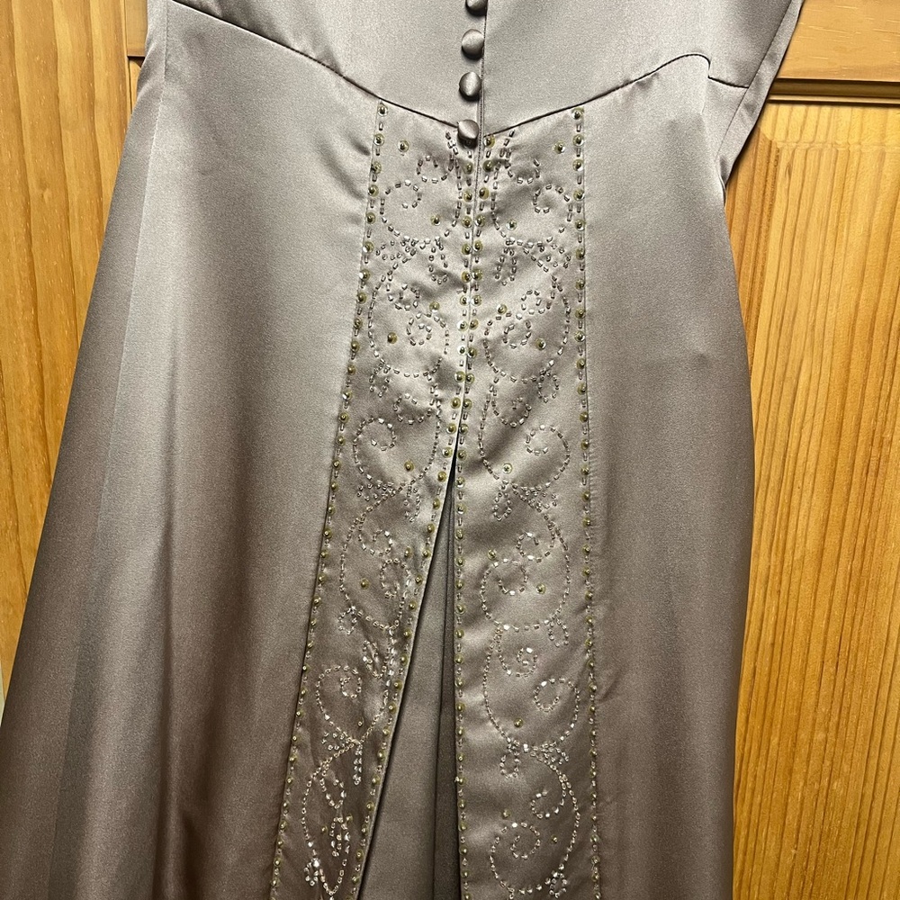 David's Bridal Silver Embellished Gown